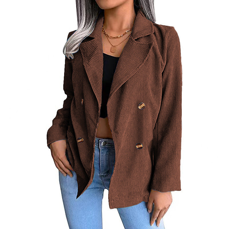 Damen modische Cordjacke mit doppelter Knopfleiste EB