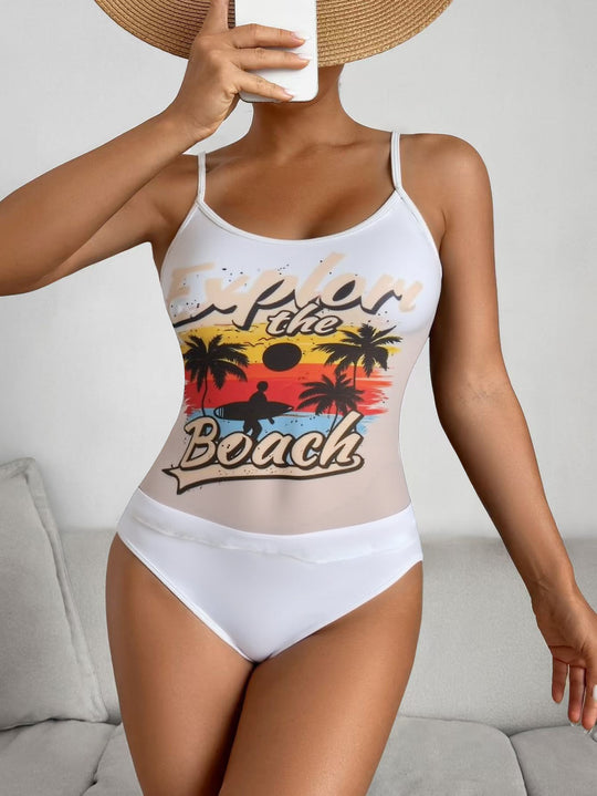 Damen Einteiliger Badeanzug mit trendigem Grafikdesign EB