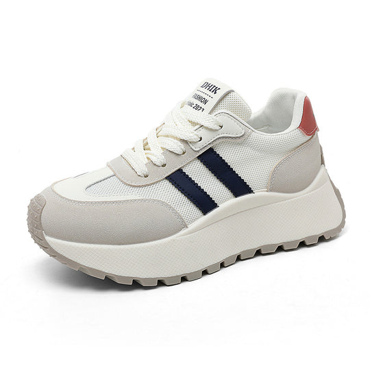 Damen modische Plateau-Sneaker mit atmungsaktiver Oberflächenstruktur und hoher Laufsohle EB