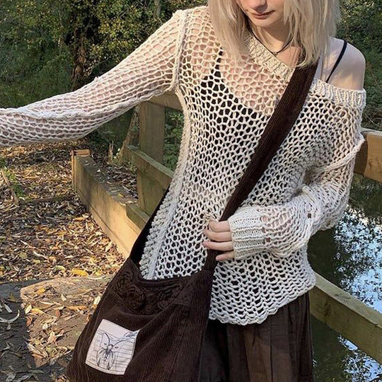 Damen Strickoberteil mit einzigartigem Netzdesign und weitem Schnitt EB