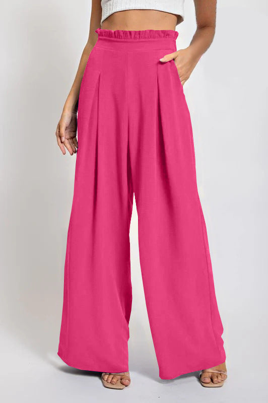Damen Weite Culotte-Hose mit Falten und elastischem Bund EB