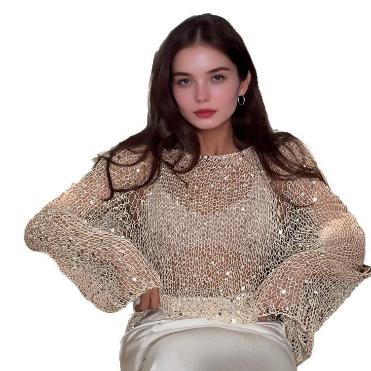 Damen lässiger Knit-Pullover mit transparentem Design EB