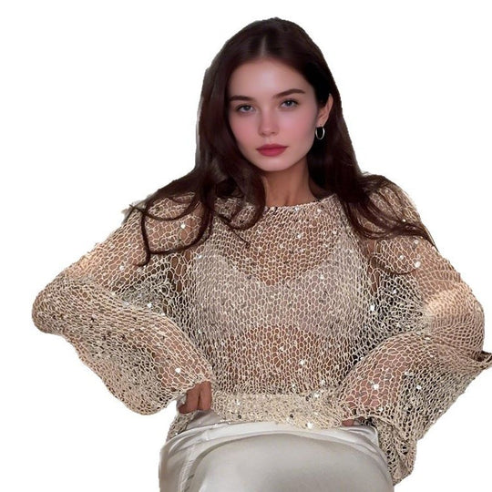 Damen lässiger Knit-Pullover mit transparentem Design EB