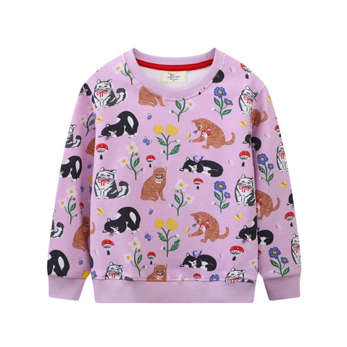 Mädchen Sweatshirt mit buntem Tier- und Blumenmuster EB