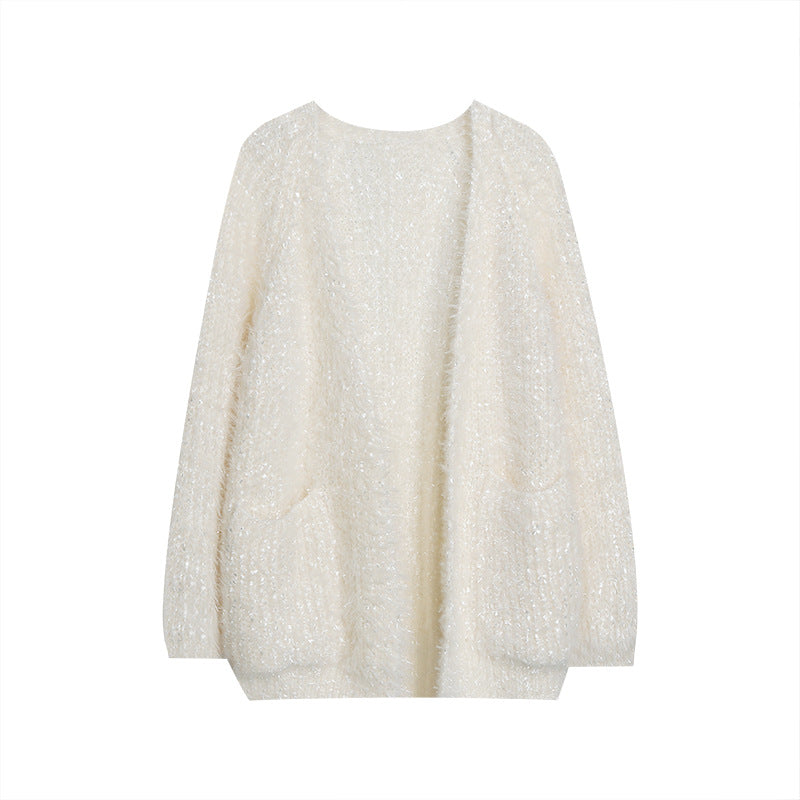 Damen glitzernde Strickjacke im modernen Casual-Look EB