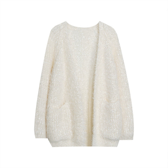 Damen glitzernde Strickjacke im modernen Casual-Look EB