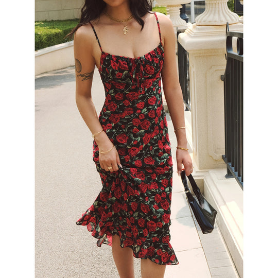 Damen Maxikleid mit floralem Muster und Rüschensaum EB