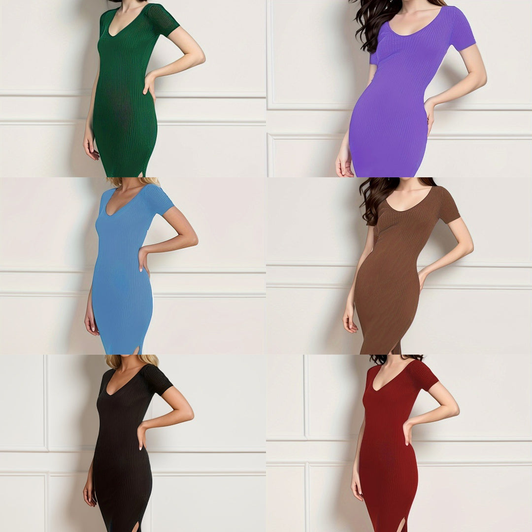 Damen Elegantes, figurbetontes Maxikleid mit Schlitz EB