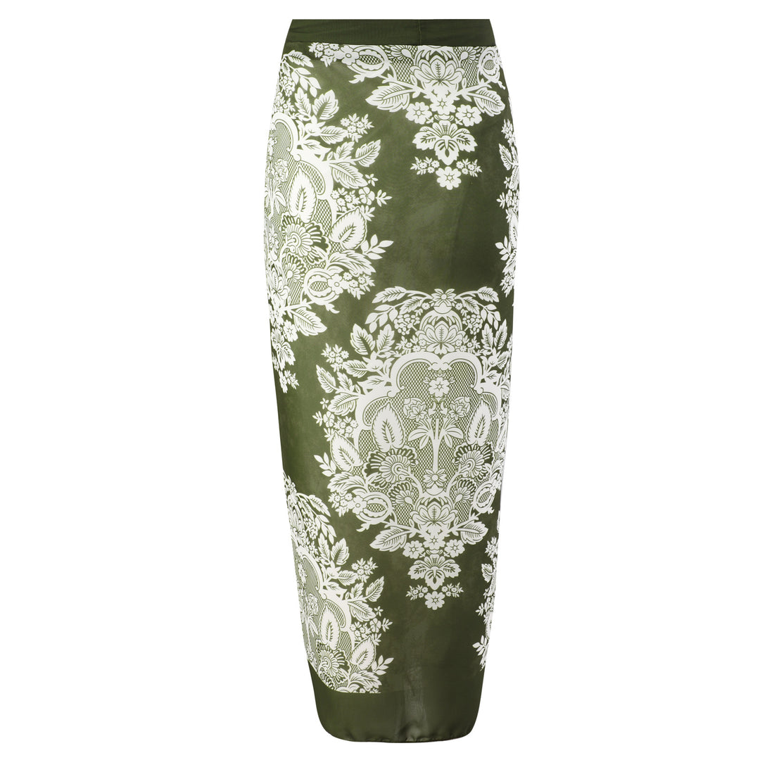 Damen Badeanzug mit modischem Wickelrock und floralem Design EB