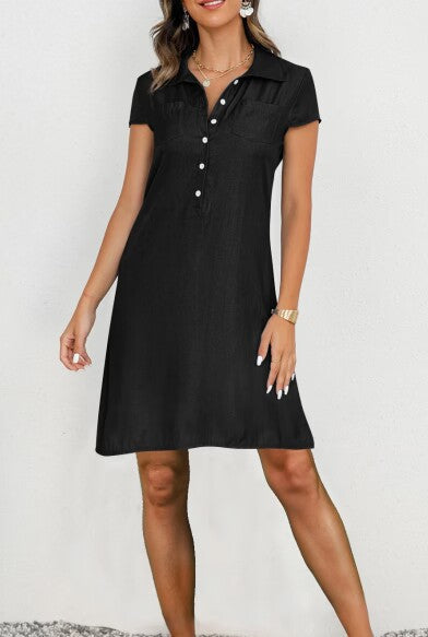 Damen Poloshirt-Kleid mit knöpfigem Ausschnitt und Brusttaschen EB