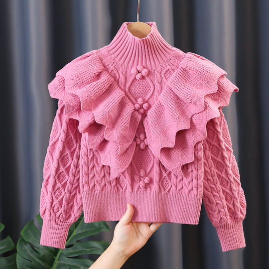 Damen Strickpullover mit voluminösen Rüschendetails EB