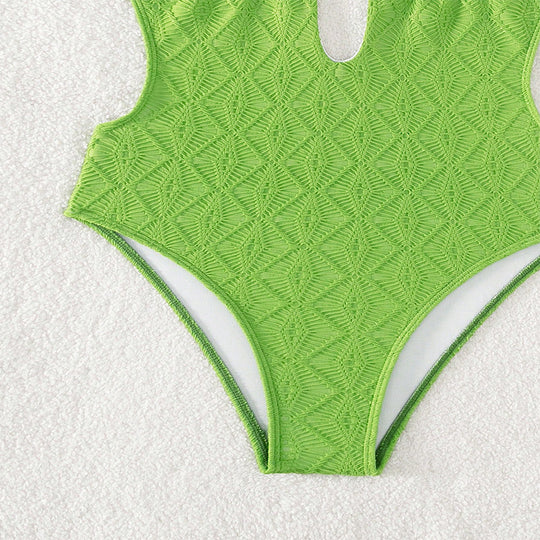 Damen Einteiler Badeanzug mit tiefem V-Ausschnitt und raffiniertem Design EB