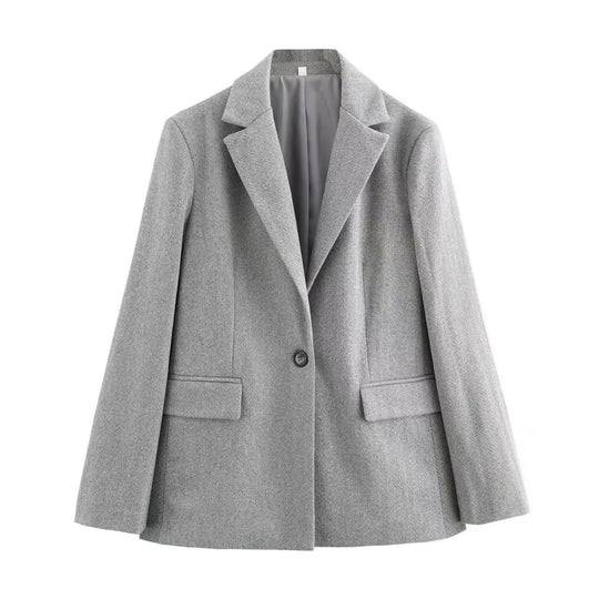 Damen Einreihiger Blazer mit Fischgrätmuster, Reverskragen und Pattentaschen EB