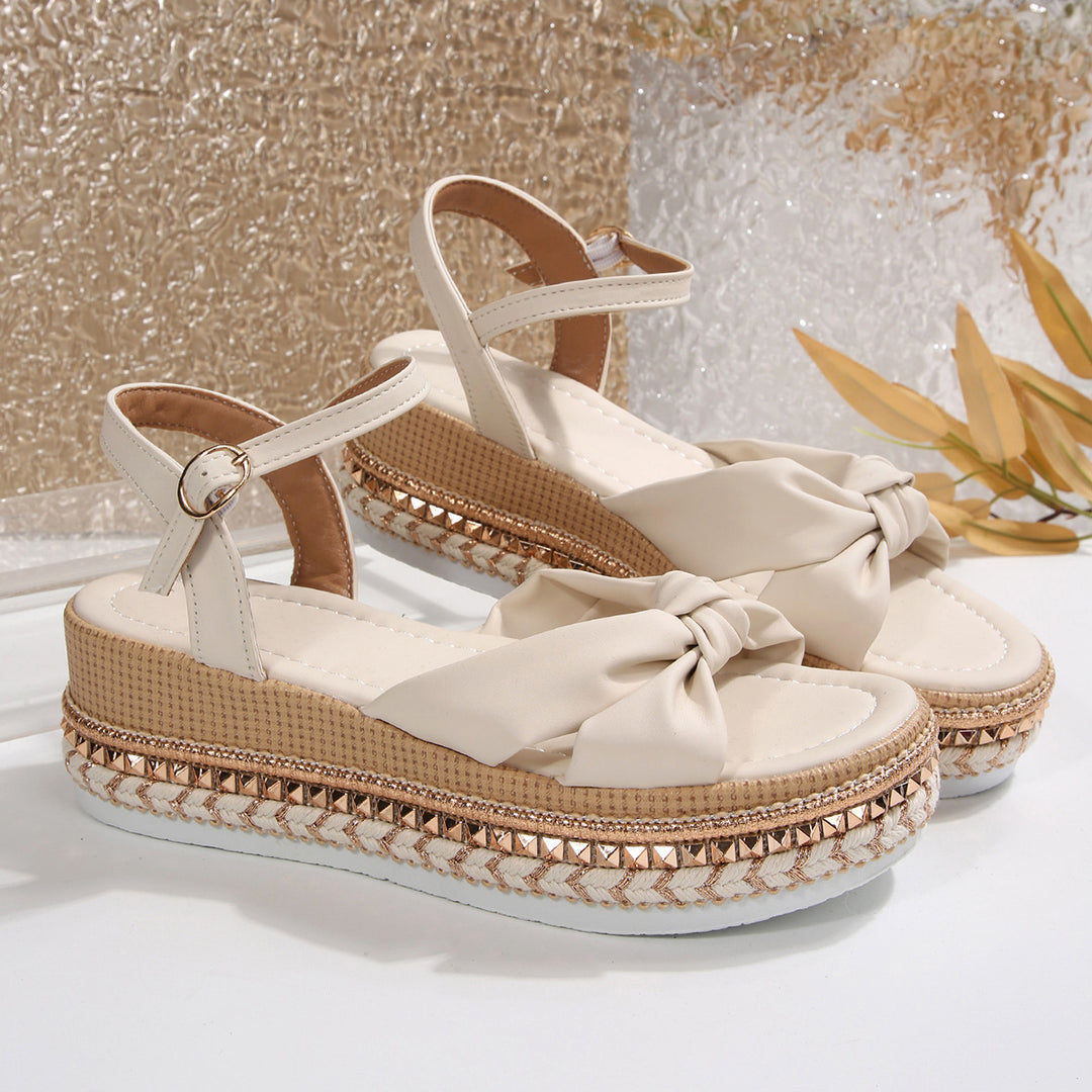Damen Komfortable Plateau-Sandalen mit Knoten-Detail EB