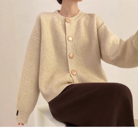 Damen Oversized Strickjacke mit großen Holzknöpfen und weitem Schnitt EB