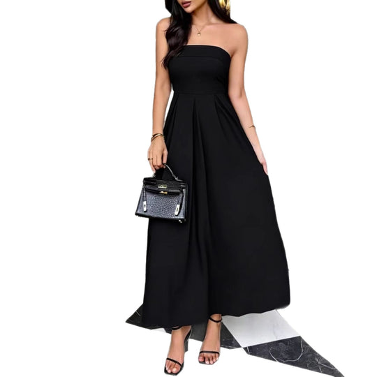 Damen Maxikleid mit schulterfreiem Schnitt und fließendem Satinmaterial EB