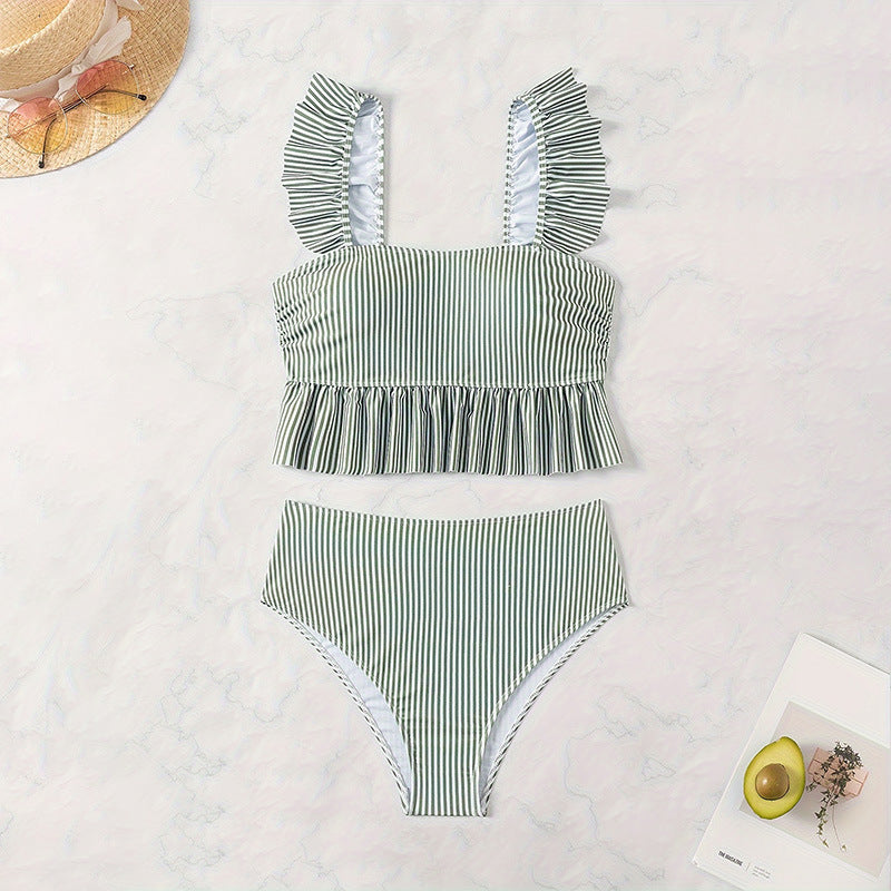 Damen Crop-Top Bikini-Set mit Rüschendetails EB