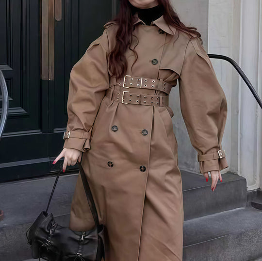 Damen wasserabweisender Trenchcoat mit Taillengürtel EB