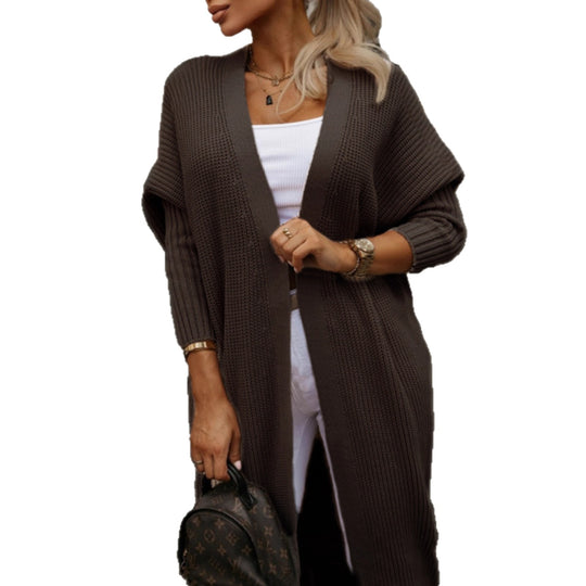 Damen modische Langarm Strickjacke mit offenem Schnitt und Waffelmuster EB