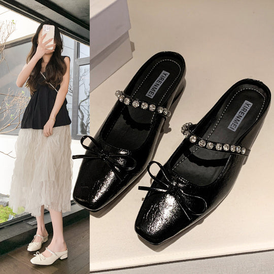 Damen elegante Schleifen-Pumps mit Kristall-Verzierung EB