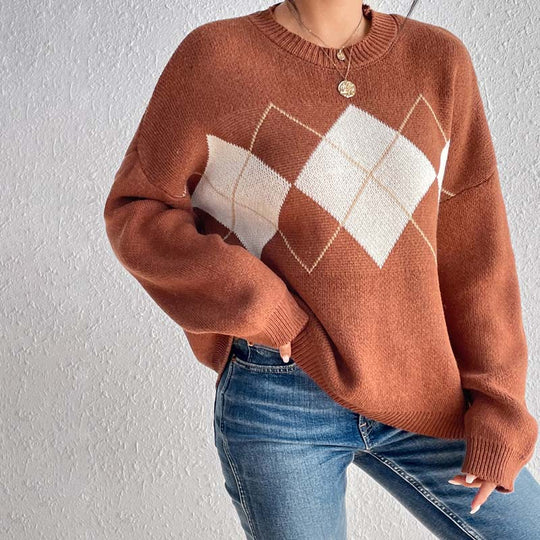 EB | Geometrischer Strickpullover Mit Farbkontrasten