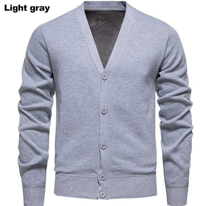 Herren kuschelige Strickjacke mit V-Ausschnitt und Knopfleiste EB