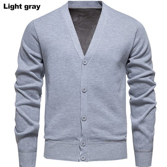 Herren kuschelige Strickjacke mit V-Ausschnitt und Knopfleiste EB