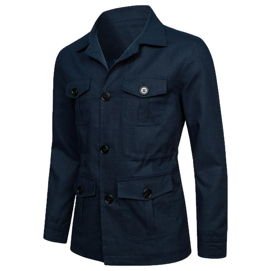 Herren nan Utility-Jacke aus Leinen mit vier aufgesetzten Taschen und taillierter Silhouette EB