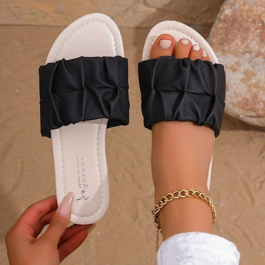 Damen Komfortable Riemchen-Sandalen mit modischem Falten-Design EB
