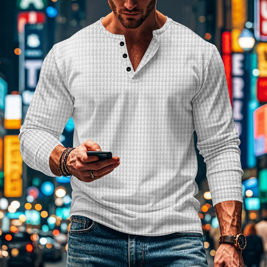 Herren Langarm-Hemd mit knopfbarem Kragen und strukturiertem Design EB