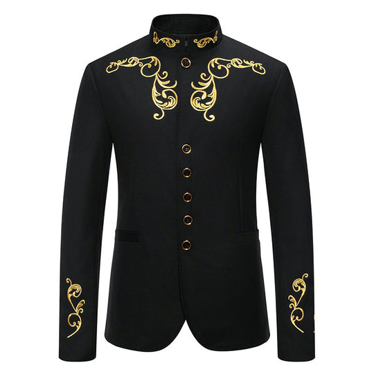 Herren eleganter Blazer mit kunstvoller goldener Stickerei EB