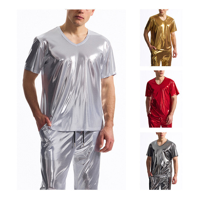 Herren Glänzendes V-Ausschnitt T-Shirt aus hochwertigen Materialien EB