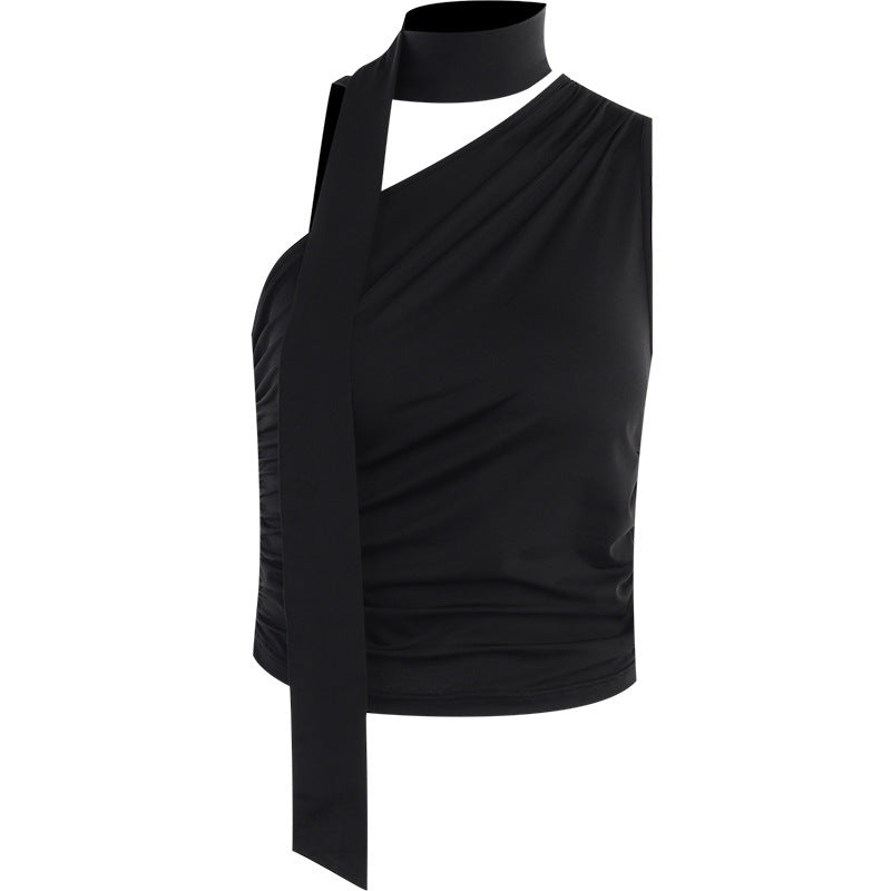 Damen asymmetrisches Top mit bindbaren Schlaufen und Raffung EB