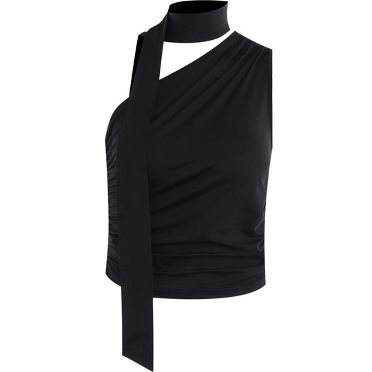 Damen asymmetrisches Top mit bindbaren Schlaufen und Raffung EB
