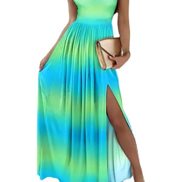 Damen Maxikleid mit charmantem Ausschnitt und asymmetrischem Schlitz EB