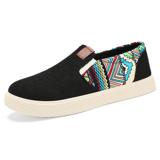 Damen Gemütliche Slip-On Sneakers mit buntem Muster und elastischem Einsatz EB