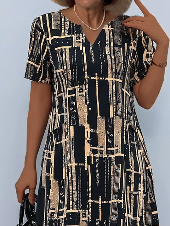Damen Maxikleid mit modernem grafischen Muster und fließendem Schnitt EB