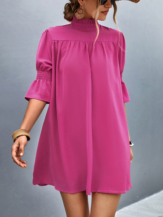 Damen Feierliches Kurzarmkleid mit Stehkragen und luftigen Ärmeln EB