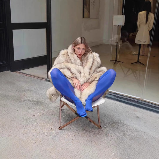 Damen Luxuriöser Kunstpelz-Mantel mit voluminösem Kragen EB