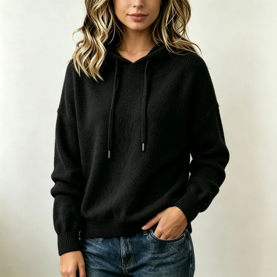Damen Oversize Strickhoodie aus weichem Feinstrick mit Kordelzug EB