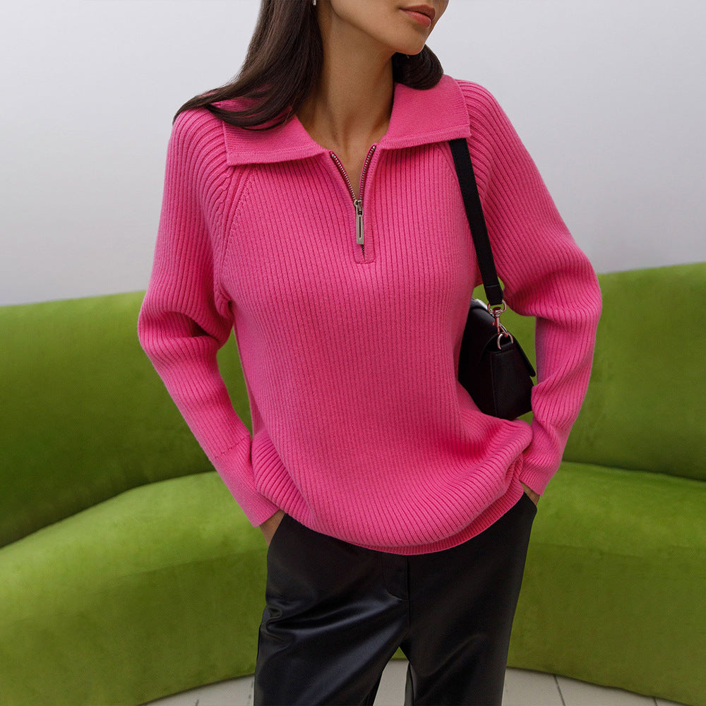 Damen Gemütlicher Feinstrickpullover mit Kängurutasche und Kragen EB