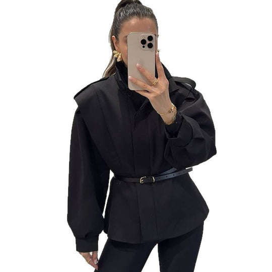 Damen modische Blazerjacke mit angeschnittenen Ärmeln und figurbetontem Schnitt EB