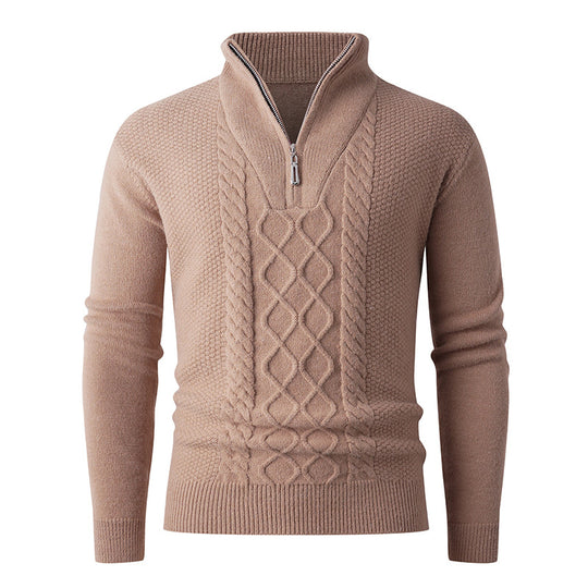 Herren Eleganter Strickpullover mit hohem Kragen und Reißverschluss EB
