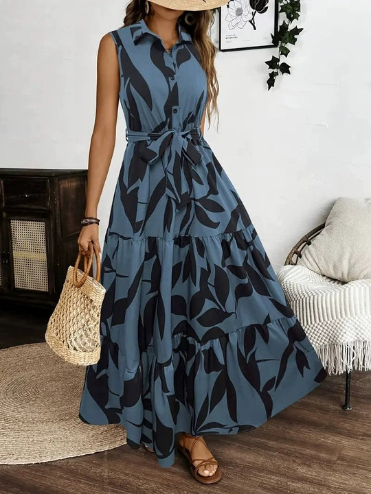Damen Maxikleid mit Blätterdruck EB