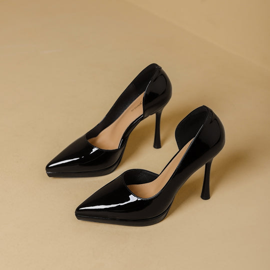 Damen elegante Stiletto-Pumps mit seitlichem Cut-Out und glänzender Oberfläche EB
