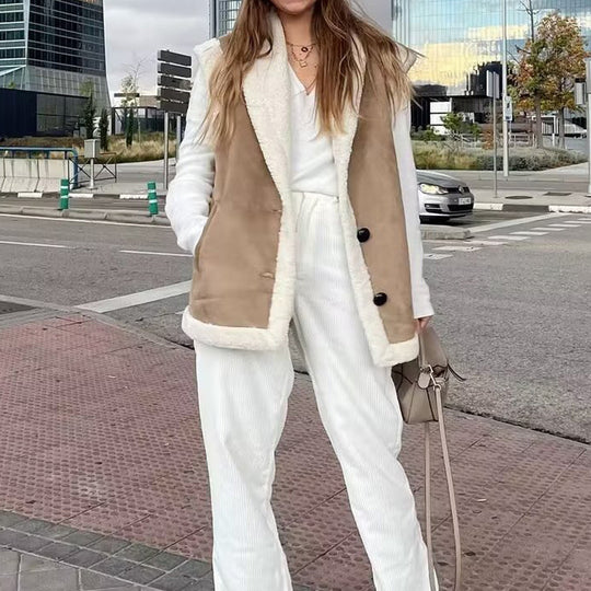 Damen Weste aus Kunstfell mit elegante Knopfdetails EB
