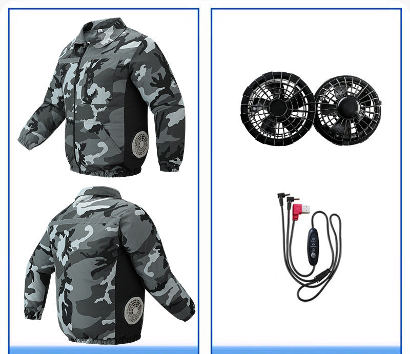 Unisex nan ventilated work cooling jacket with side vent inserts, removable battery compartment and reflective inserts EB