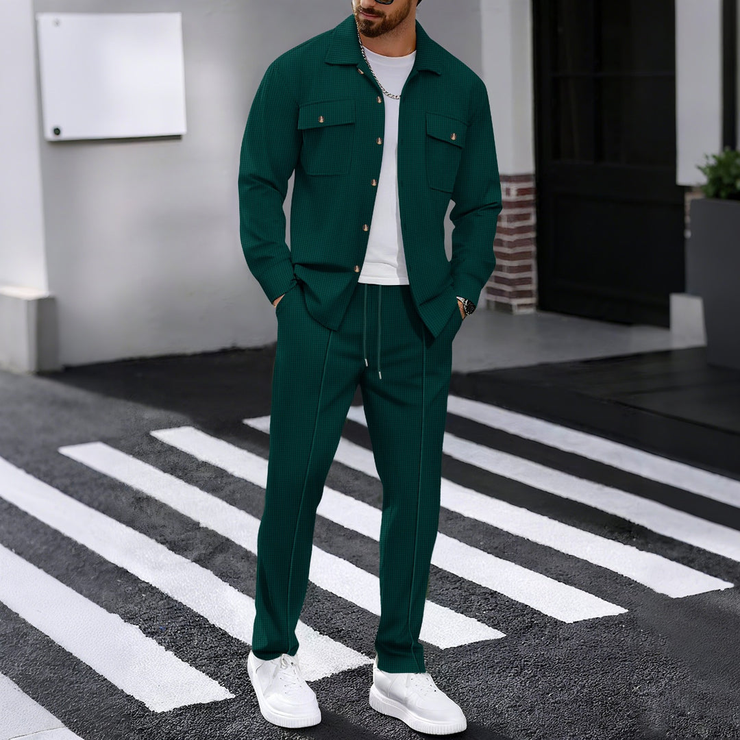 Herren modisches Freizeit-Set mit strukturierter Jacke und bequemen Hosen EB