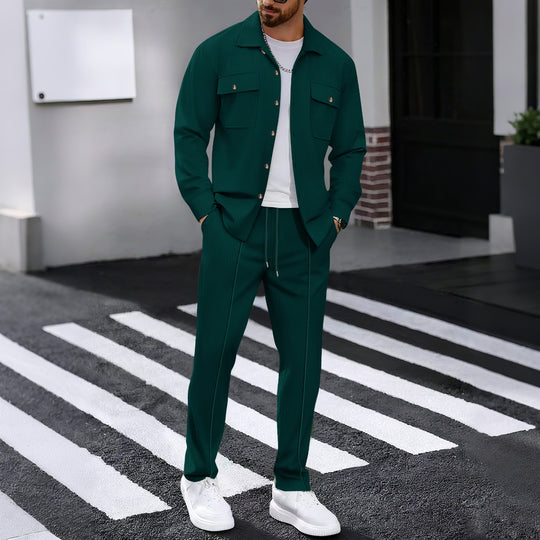 Herren modisches Freizeit-Set mit strukturierter Jacke und bequemen Hosen EB