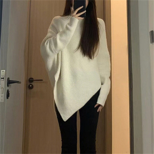 Damen asymmetrischer Strickpullover im lässigen Oversized-Design EB